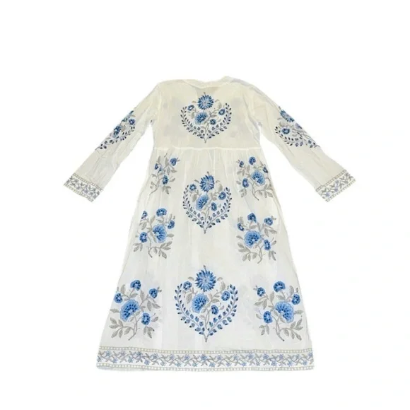 NWT The Company Store Voile Printed Blue & White Caftan Dress XS‎ - Picture 3 of 12